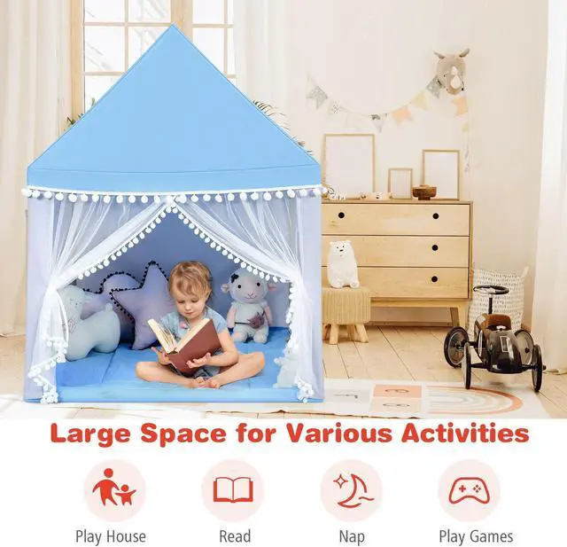 Alt view image 3 of 7 - SlickBlue Kids Play Tent Large Playhouse Children Play Castle Fairy Tent Gift with Mat