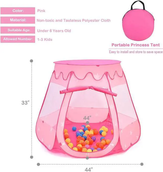 Alt view image 5 of 7 - SlickBlue Pink Portable Kid Play House Play Tent with 100 Balls