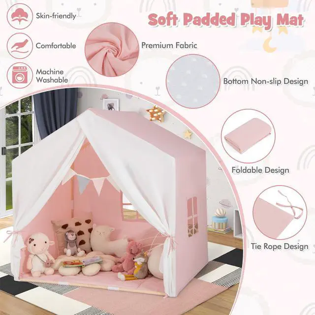 Alt view image 6 of 7 - SlickBlue Kid's Play Tent with Washable Cotton Mat and Flag Banner