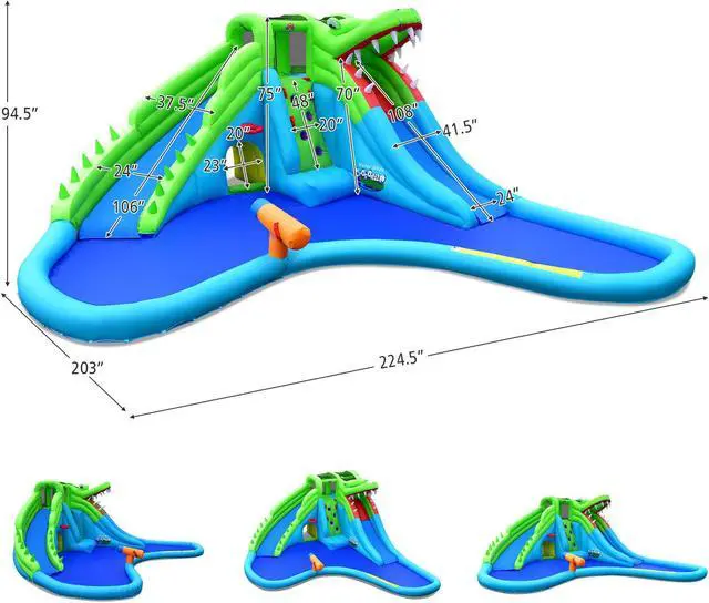 Alt view image 3 of 7 - SlickBlue Inflatable Crocodile Style Water Slide Upgraded Kids Bounce Castle with 780W Blower