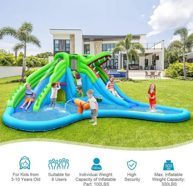 Alt view image 4 of 7 - SlickBlue Inflatable Crocodile Style Water Slide Upgraded Kids Bounce Castle with 780W Blower