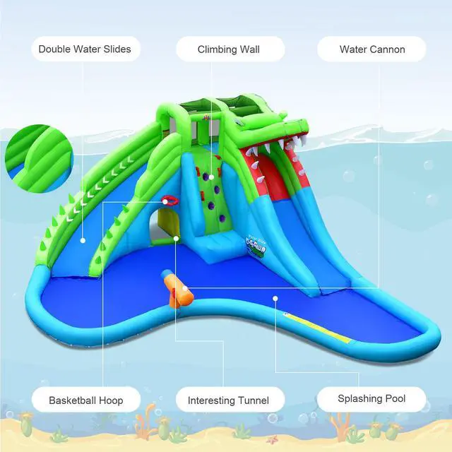 Alt view image 5 of 7 - SlickBlue Inflatable Crocodile Style Water Slide Upgraded Kids Bounce Castle with 780W Blower