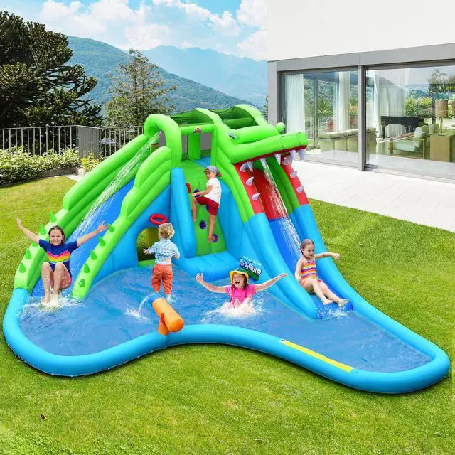 Alt view image 6 of 7 - SlickBlue Inflatable Crocodile Style Water Slide Upgraded Kids Bounce Castle with 780W Blower