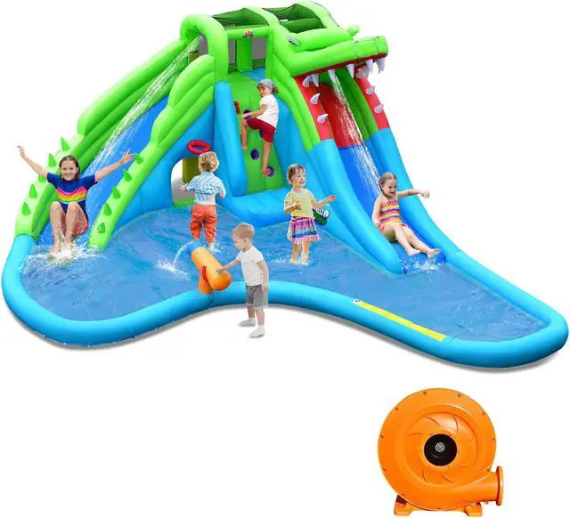 Alt view image 7 of 7 - SlickBlue Inflatable Crocodile Style Water Slide Upgraded Kids Bounce Castle with 780W Blower