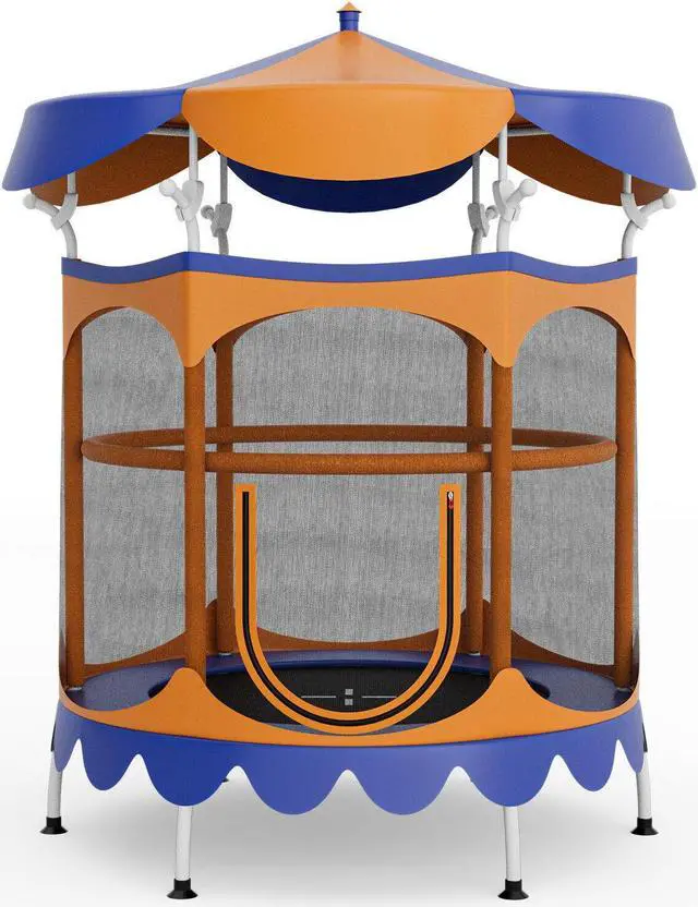 Main image of SlickBlue Kids Trampoline with Detachable Canopy and Safety Enclosure Net