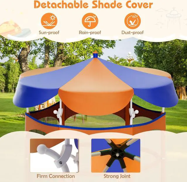 Alt view image 3 of 7 - SlickBlue Kids Trampoline with Detachable Canopy and Safety Enclosure Net