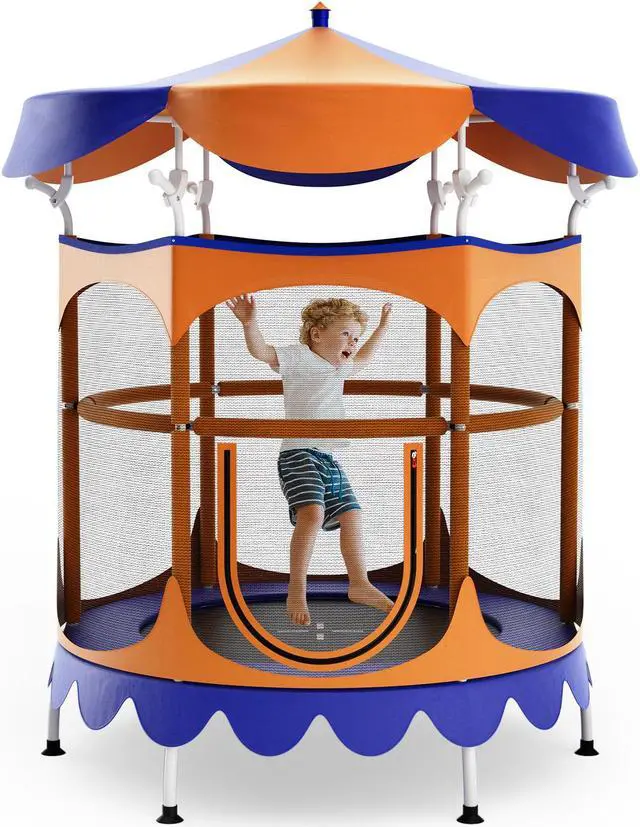 Alt view image 4 of 7 - SlickBlue Kids Trampoline with Detachable Canopy and Safety Enclosure Net