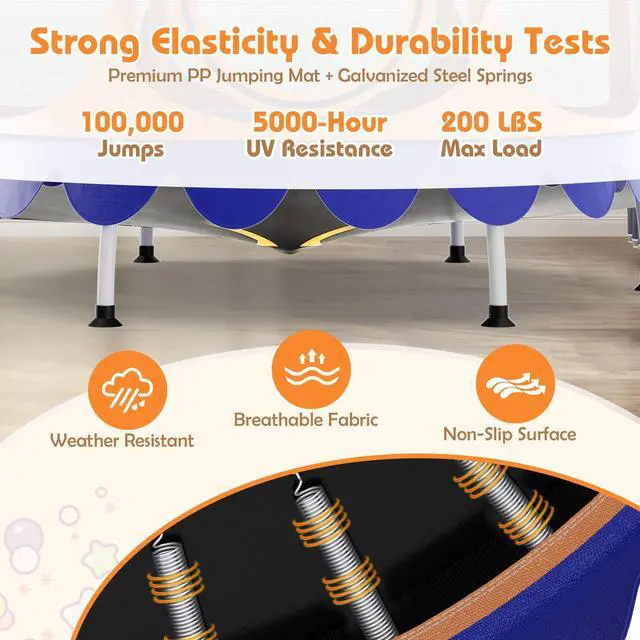 Alt view image 6 of 7 - SlickBlue Kids Trampoline with Detachable Canopy and Safety Enclosure Net