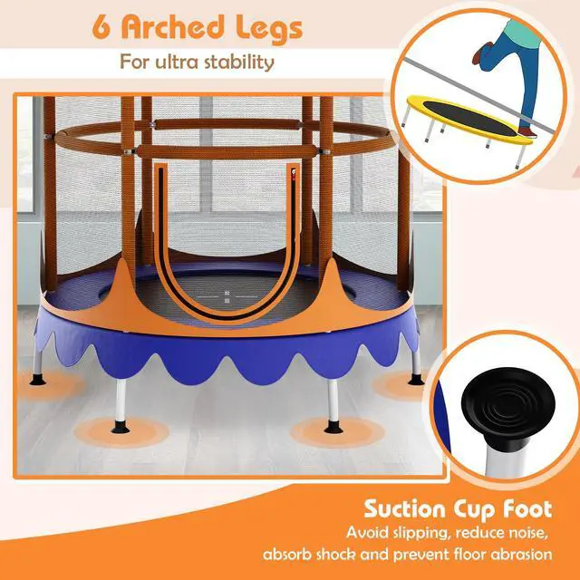 Alt view image 7 of 7 - SlickBlue Kids Trampoline with Detachable Canopy and Safety Enclosure Net