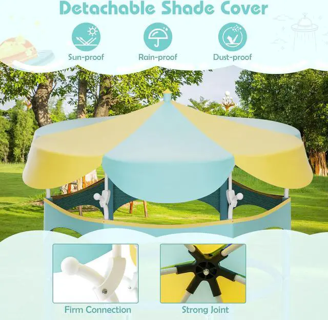 Alt view image 3 of 7 - SlickBlue Kids Trampoline with Detachable Canopy and Safety Enclosure Net