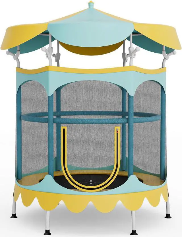 Main image of SlickBlue Kids Trampoline with Detachable Canopy and Safety Enclosure Net