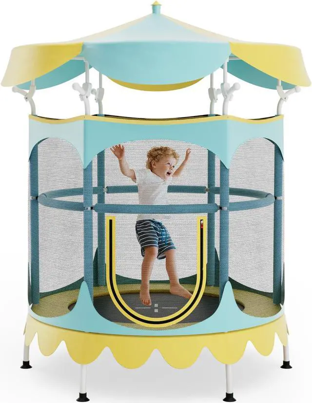 Alt view image 4 of 7 - SlickBlue Kids Trampoline with Detachable Canopy and Safety Enclosure Net