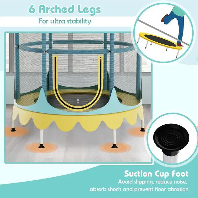 Alt view image 7 of 7 - SlickBlue Kids Trampoline with Detachable Canopy and Safety Enclosure Net