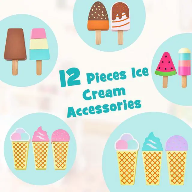 Alt view image 7 of 7 - SlickBlue Kid's Ice Cream Cart Playset with Display Rack and Accessories