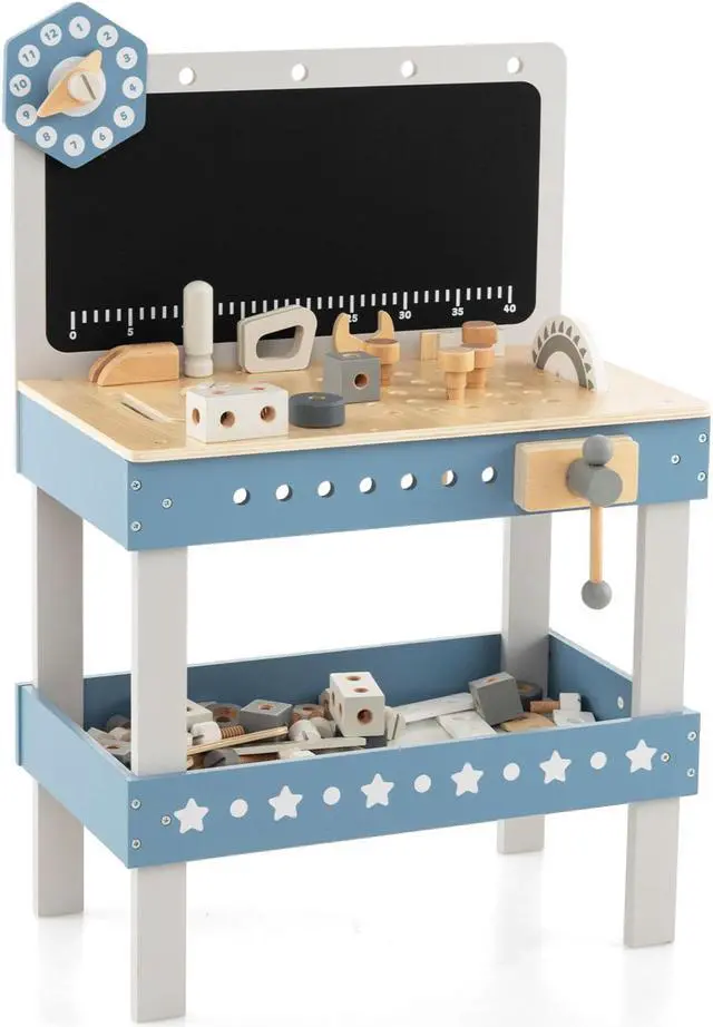 Alt view image 3 of 7 - SlickBlue Kids Play Tool Workbench Set with 61 Pcs Tool and Parts Set