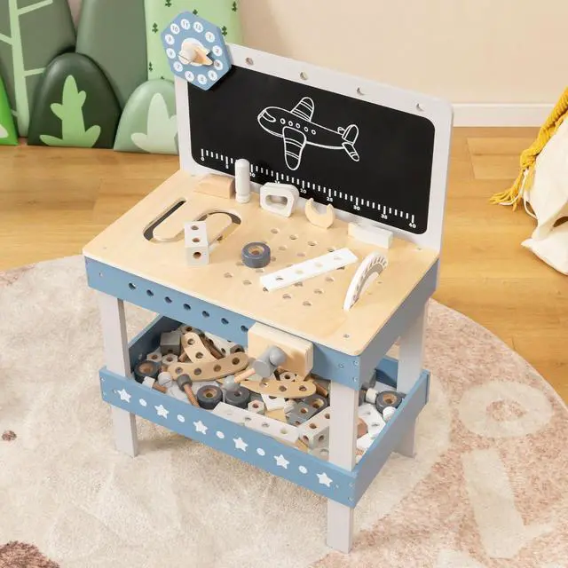 Alt view image 4 of 7 - SlickBlue Kids Play Tool Workbench Set with 61 Pcs Tool and Parts Set