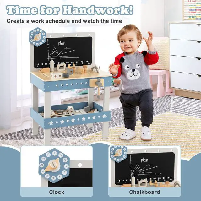 Alt view image 6 of 7 - SlickBlue Kids Play Tool Workbench Set with 61 Pcs Tool and Parts Set