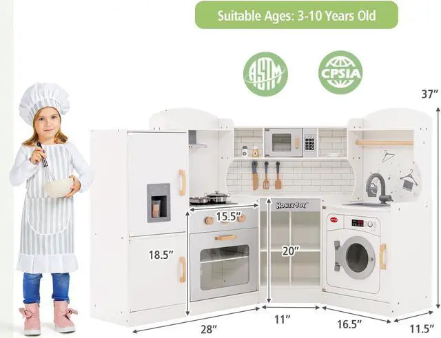 Alt view image 2 of 7 - SlickBlue Corner Kids Play Kitchen with Washing Machine and Ice Maker Gift for Boys Girls