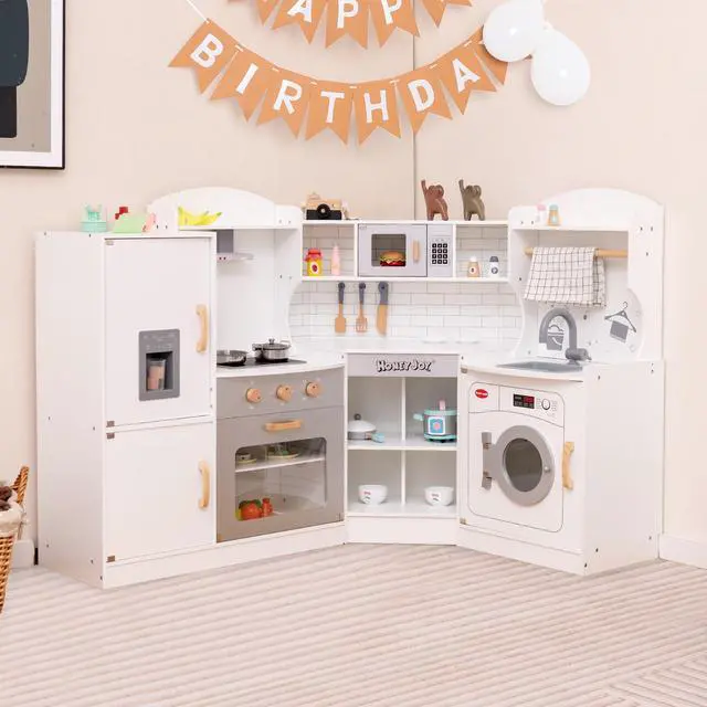 Alt view image 4 of 7 - SlickBlue Corner Kids Play Kitchen with Washing Machine and Ice Maker Gift for Boys Girls