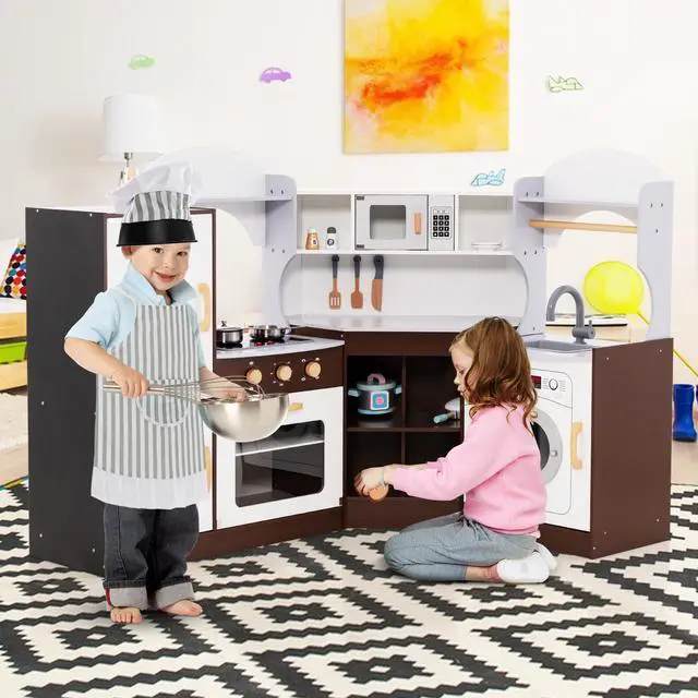 Alt view image 3 of 7 - SlickBlue Toddler Kitchen Play-set with Ice Maker Microwave Oven Sink and Washing Machine for Kids