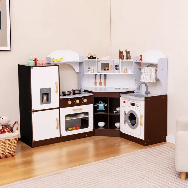 Alt view image 4 of 7 - SlickBlue Toddler Kitchen Play-set with Ice Maker Microwave Oven Sink and Washing Machine for Kids