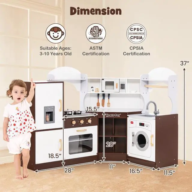 Alt view image 2 of 7 - SlickBlue Toddler Kitchen Play-set with Ice Maker Microwave Oven Sink and Washing Machine for Kids