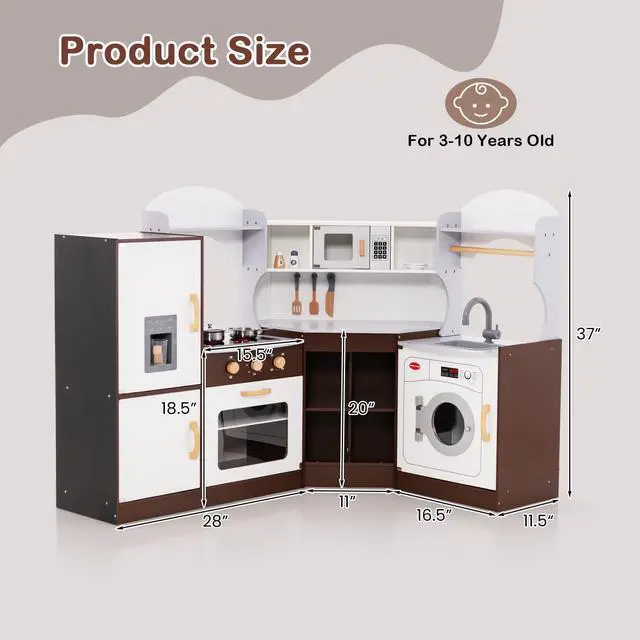 Alt view image 5 of 7 - SlickBlue Toddler Kitchen Play-set with Ice Maker Microwave Oven Sink and Washing Machine for Kids
