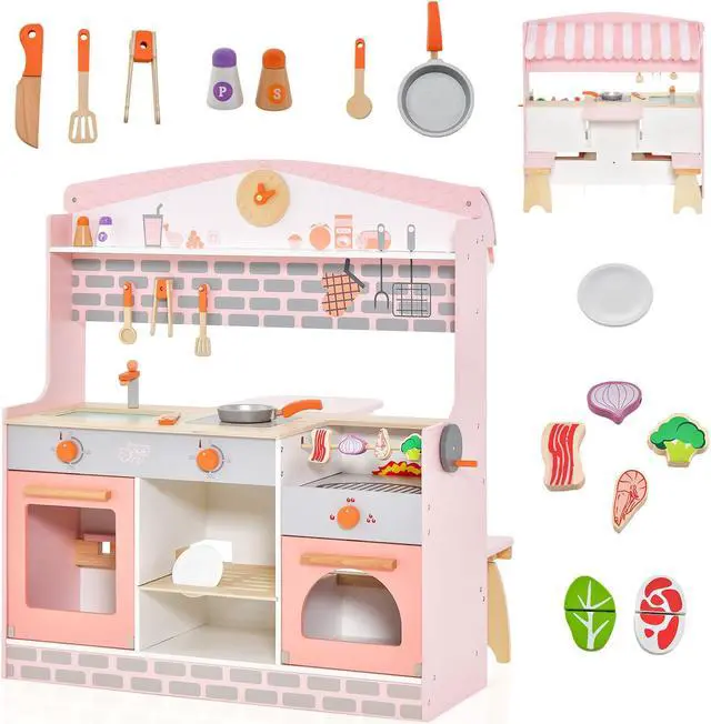 Main image of SlickBlue Double-Sided Kids Play Kitchen Set with Canopy and 2 Seats