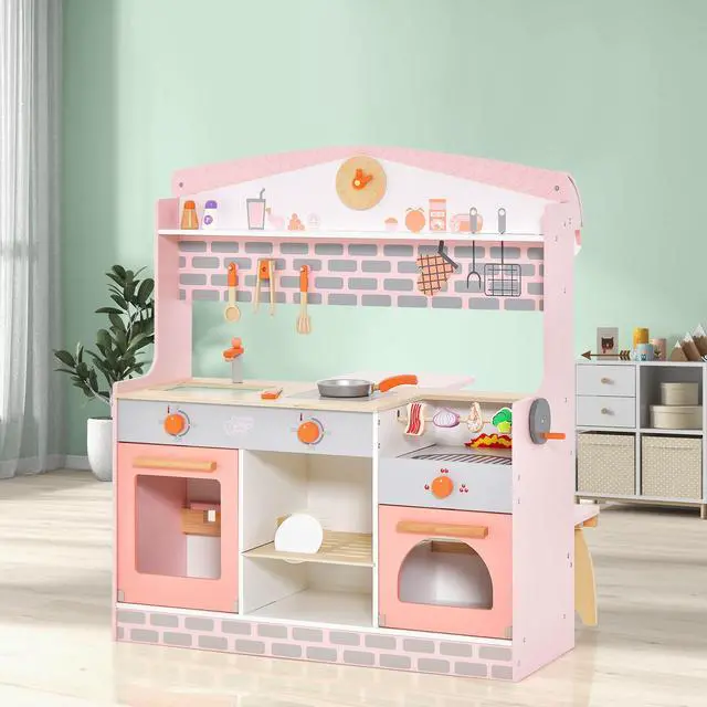 Alt view image 4 of 7 - SlickBlue Double-Sided Kids Play Kitchen Set with Canopy and 2 Seats