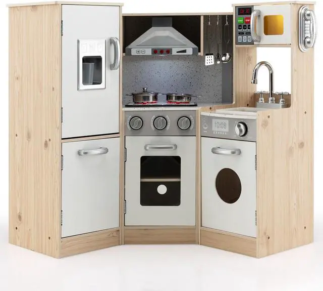 Main image of SlickBlue Kids Corner Wooden Kitchen Playset with Cookware Accessories