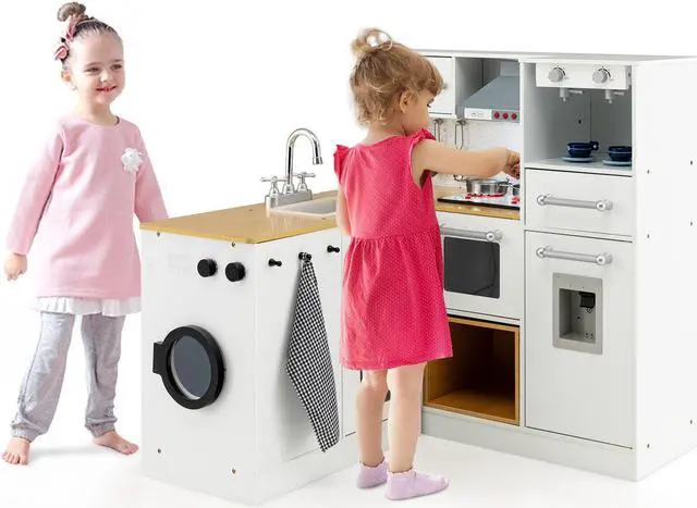 Alt view image 2 of 7 - SlickBlue 2-Pieces Wooden Kids Kitchen Playset with Light and Sound