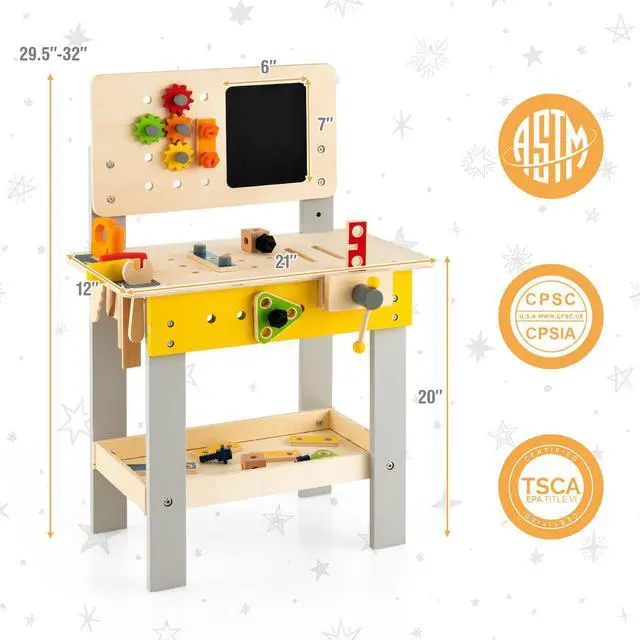Alt view image 2 of 7 - SlickBlue Wooden Pretend Play Workbench Set with Blackboard for Toddlers