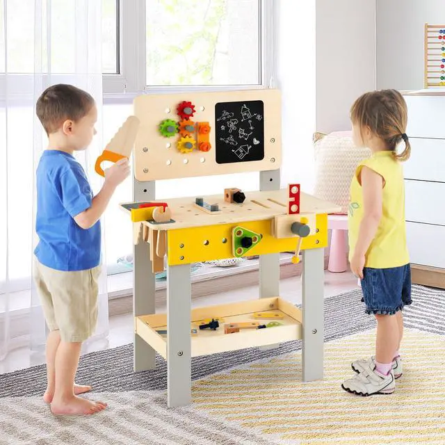 Alt view image 3 of 7 - SlickBlue Wooden Pretend Play Workbench Set with Blackboard for Toddlers