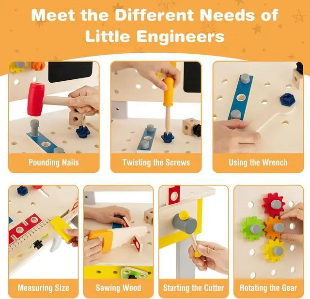 Alt view image 6 of 7 - SlickBlue Wooden Pretend Play Workbench Set with Blackboard for Toddlers