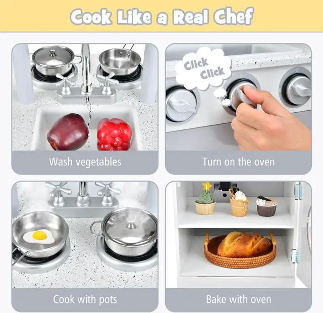 Alt view image 7 of 7 - SlickBlue Chef Pretend Kitchen Playset with Cooking Oven and Sink for Toddlers