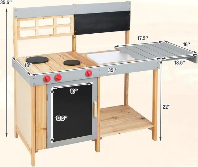 Alt view image 5 of 7 - SlickBlue Outdoor Kid's Mud Kitchen Set with Detachable Water Box for Toddlers Over 3