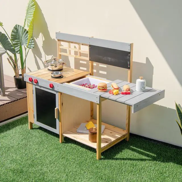 Alt view image 3 of 7 - SlickBlue Outdoor Kid's Mud Kitchen Set with Detachable Water Box for Toddlers Over 3