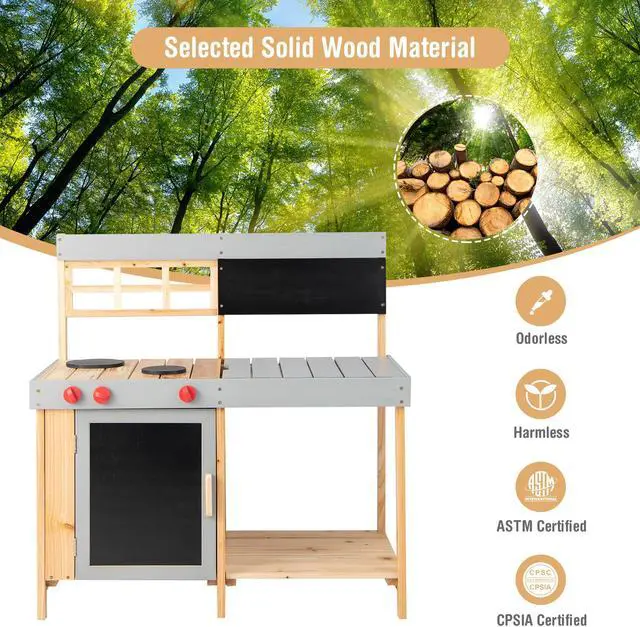 Alt view image 7 of 7 - SlickBlue Outdoor Kid's Mud Kitchen Set with Detachable Water Box for Toddlers Over 3