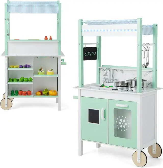 Main image of SlickBlue Double-sided Pretend Play Kitchen with Remote Control and LED Light Bars-Green