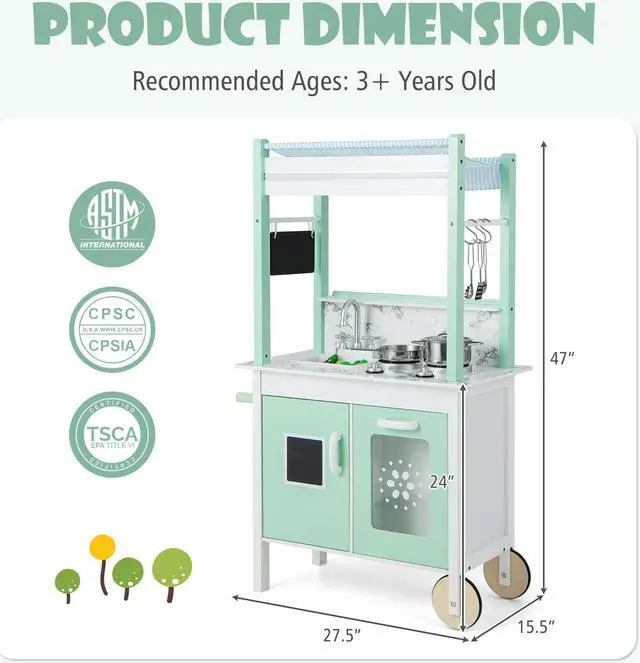 Alt view image 2 of 7 - SlickBlue Double-sided Pretend Play Kitchen with Remote Control and LED Light Bars-Green