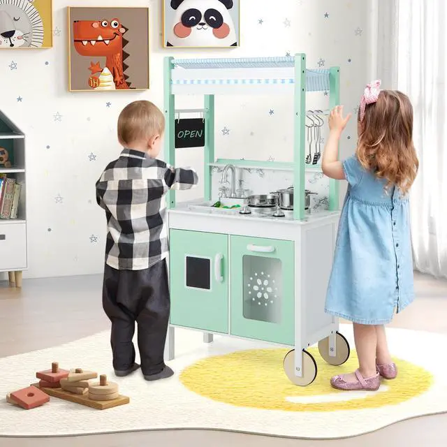 Alt view image 4 of 7 - SlickBlue Double-sided Pretend Play Kitchen with Remote Control and LED Light Bars-Green