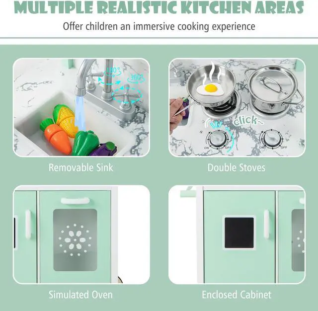 Alt view image 7 of 7 - SlickBlue Double-sided Pretend Play Kitchen with Remote Control and LED Light Bars-Green