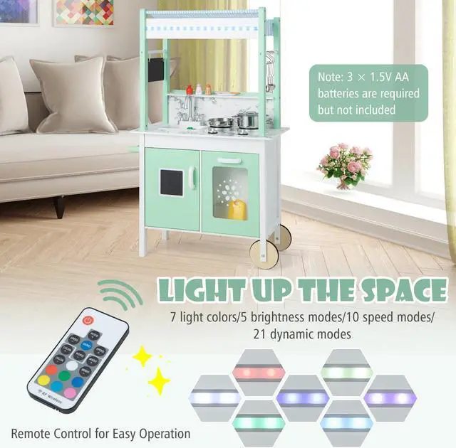 Alt view image 6 of 7 - SlickBlue Double-sided Pretend Play Kitchen with Remote Control and LED Light Bars-Green