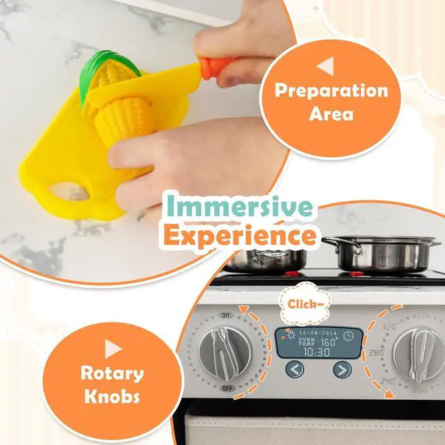 Alt view image 6 of 7 - SlickBlue Wooden Kids Play Kitchen Playset with Realistic Lights and Sounds-Gray