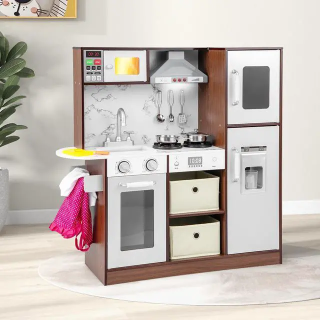 Alt view image 3 of 7 - SlickBlue Kids Modern Toy Kitchen Playset with Attractive Lights and Sounds-Coffee