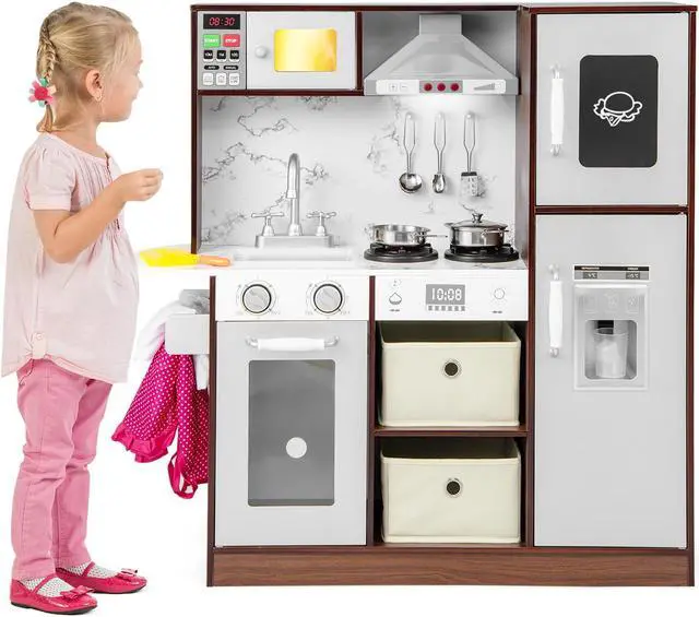 Alt view image 2 of 7 - SlickBlue Kids Modern Toy Kitchen Playset with Attractive Lights and Sounds-Coffee