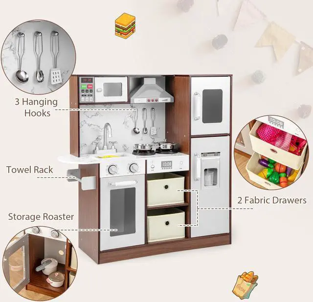 Alt view image 7 of 7 - SlickBlue Kids Modern Toy Kitchen Playset with Attractive Lights and Sounds-Coffee
