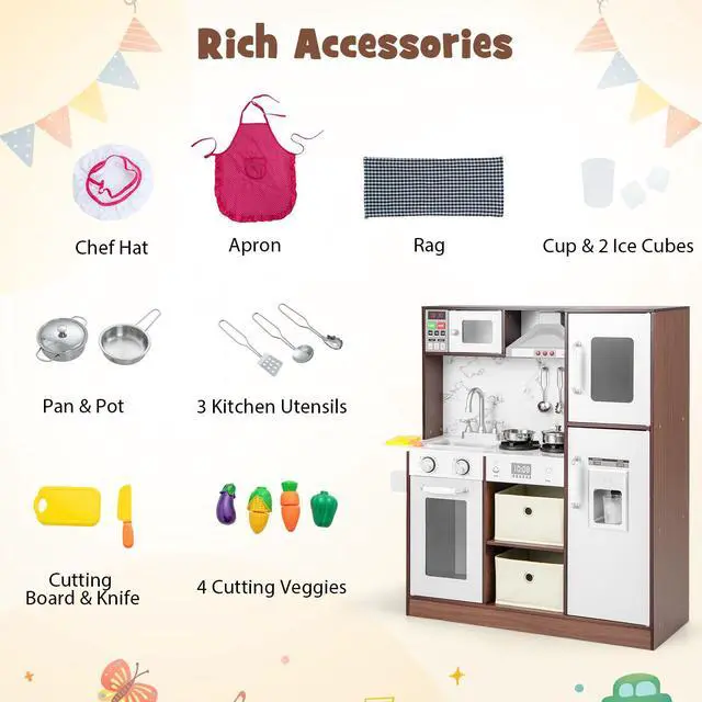 Alt view image 6 of 7 - SlickBlue Kids Modern Toy Kitchen Playset with Attractive Lights and Sounds-Coffee