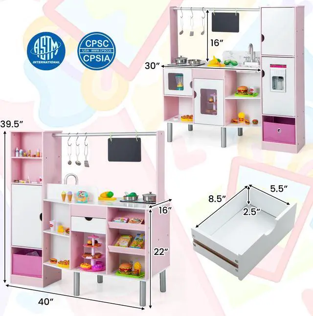 Alt view image 2 of 7 - SlickBlue 2-in-1 Double-sided Kids Kitchen and Market with Realistic Light and Sound-Pink