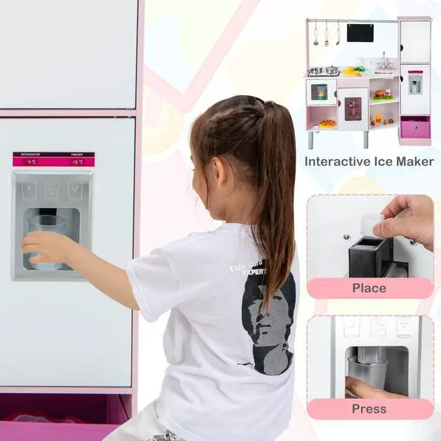 Alt view image 7 of 7 - SlickBlue 2-in-1 Double-sided Kids Kitchen and Market with Realistic Light and Sound-Pink